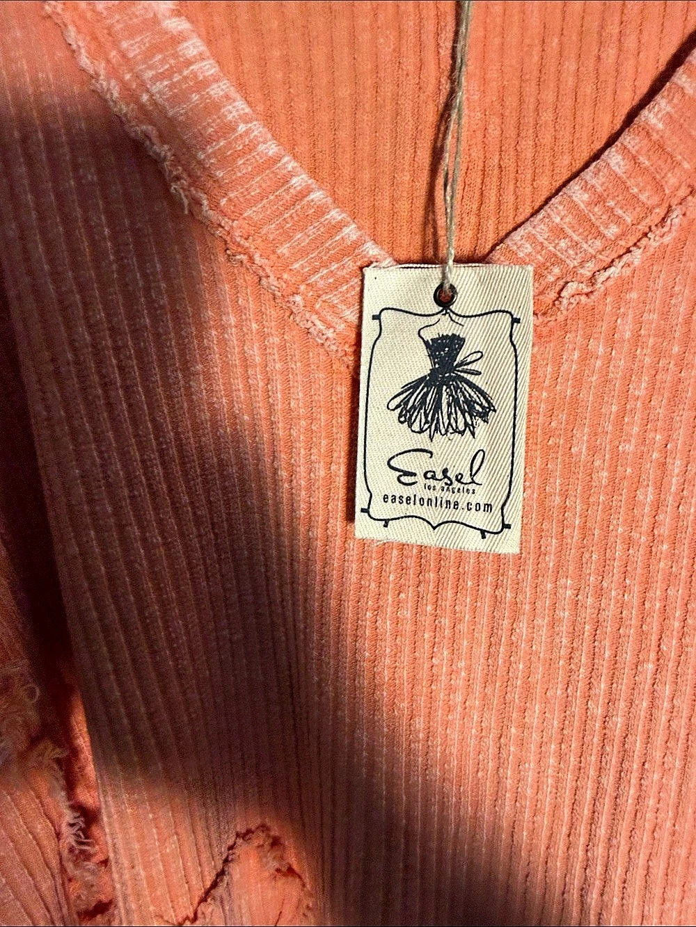 Easel Distressed Knit Tunic in Orange - Picture 4 of 9